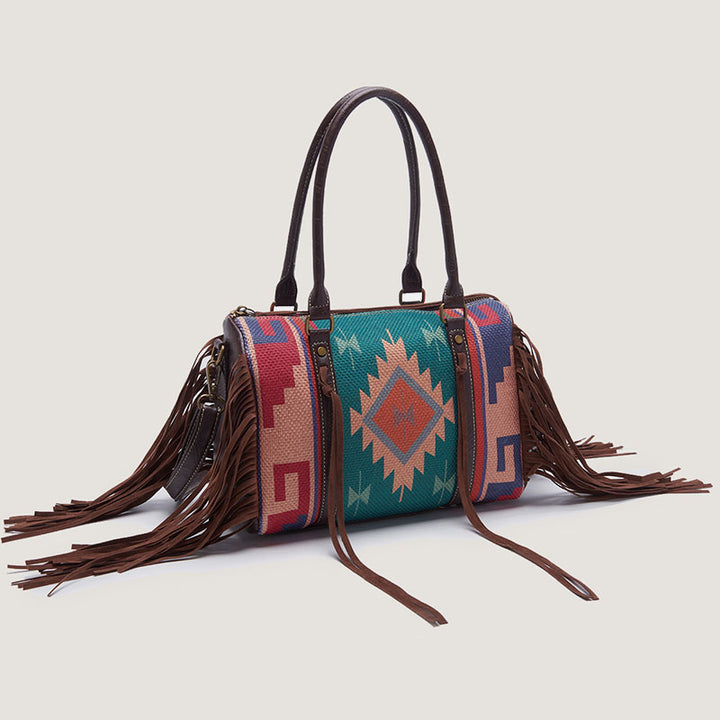 Vintage Handgewebte Boho Tote Tasche mit Quaste und Henkel und Umhängegurt