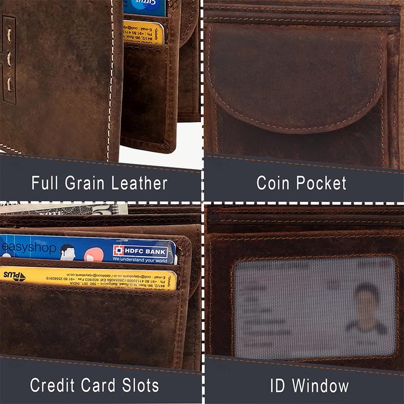 Retro Triple Fold Wallet Herren Dünne Leder Geldbörse