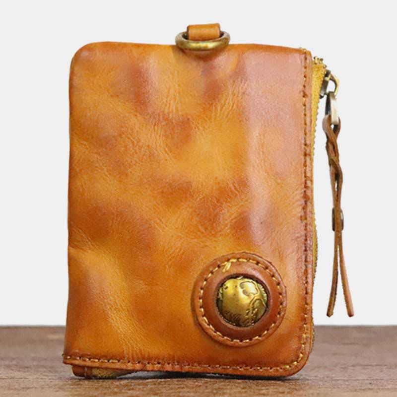Geldbörse für Herren, multifunktional, weiches Leder, Vintage, täglicher Reißverschluss - Gelb - image 2