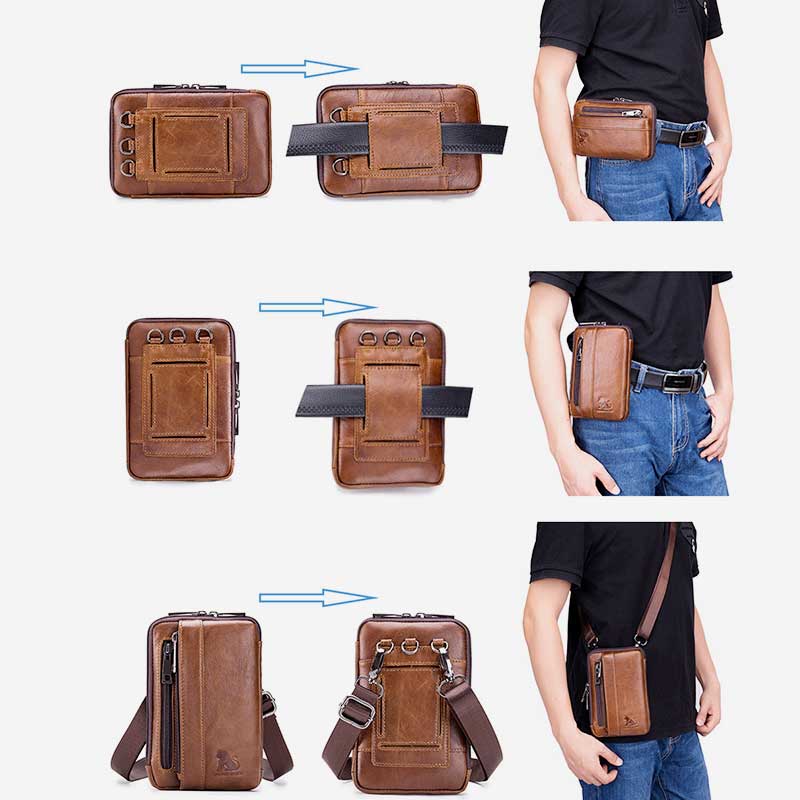 2-Wege-Verwendung Echtleder Gürtelschlaufe Holster Mini Umhängetasche