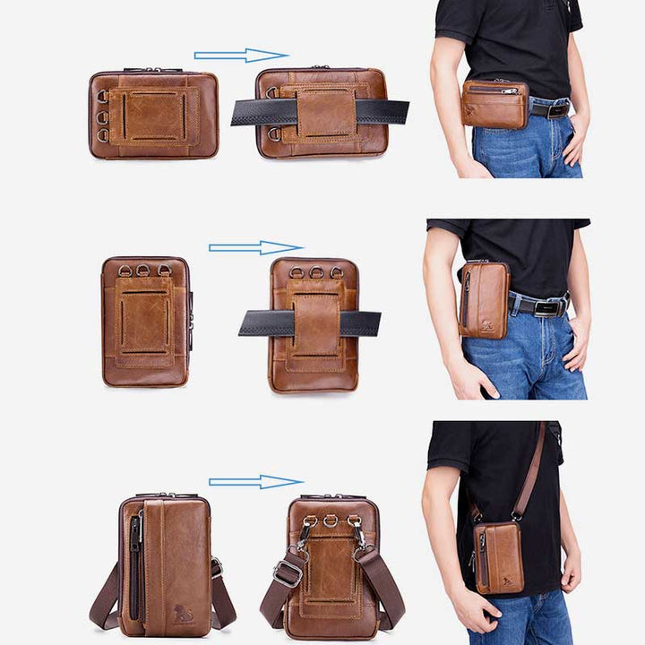 2-Wege-Verwendung Echtleder Gürtelschlaufe Holster Mini Umhängetasche