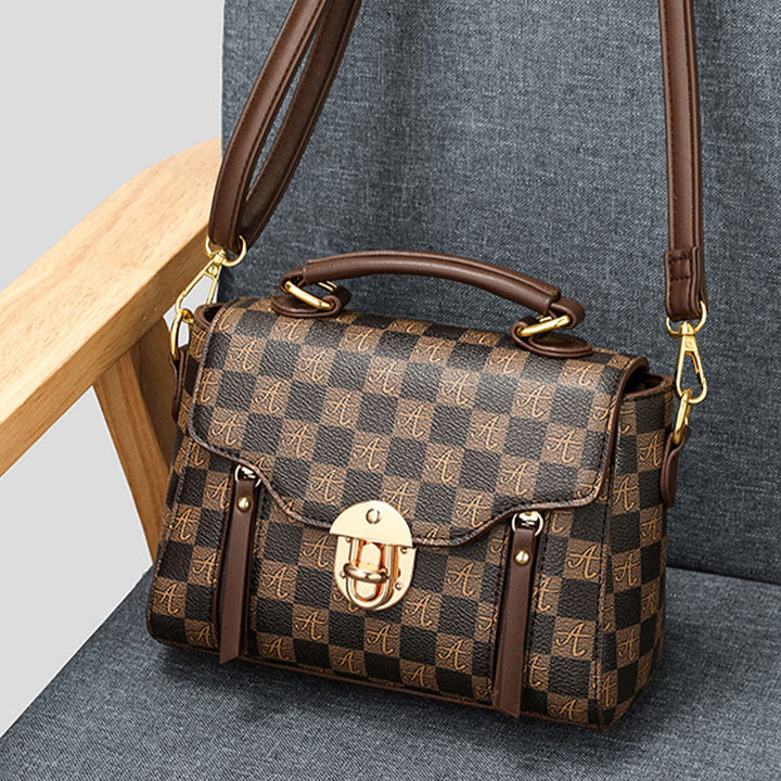 Klassische karierte Prägung Handtasche Damen Vegan Leder Retro Umhängetasche