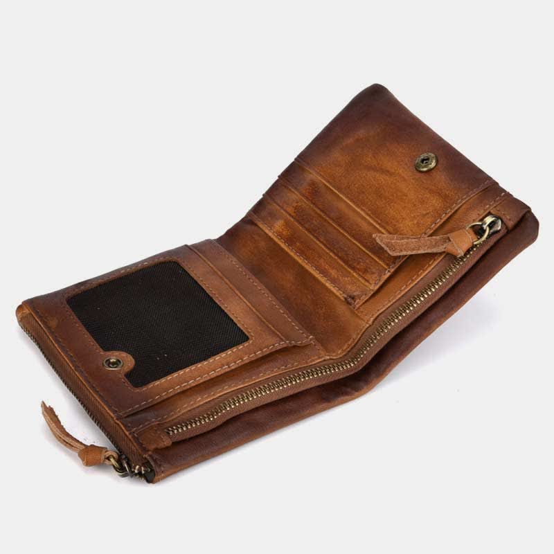 Retro Herren Geldbörse aus gebürstetem Rindsleder, Münzbörse, Kartenhalter