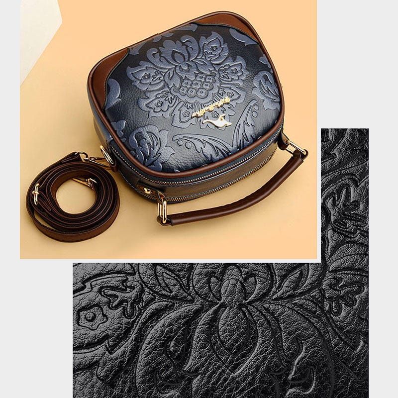 Handtasche mit Blumenprägung für Damen, Umhängetasche mit zwei Fächern