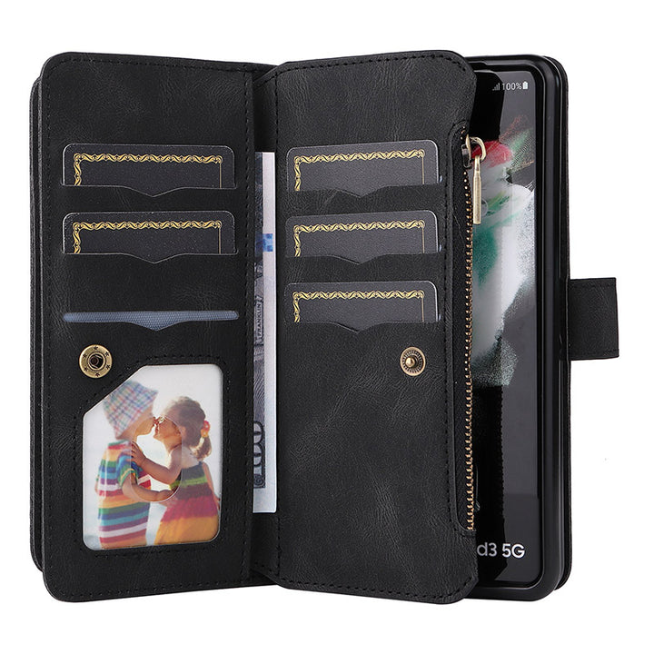 2-in-1-Geldbörsenhülle Handyhülle für Samsung Z Fold 3 4 Armband Reißverschluss Kartenhalter