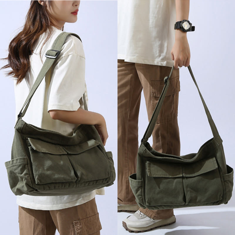 Umhängetasche aus Canvas mit mehreren Taschen für Damen, Retro, leichte Schultertasche