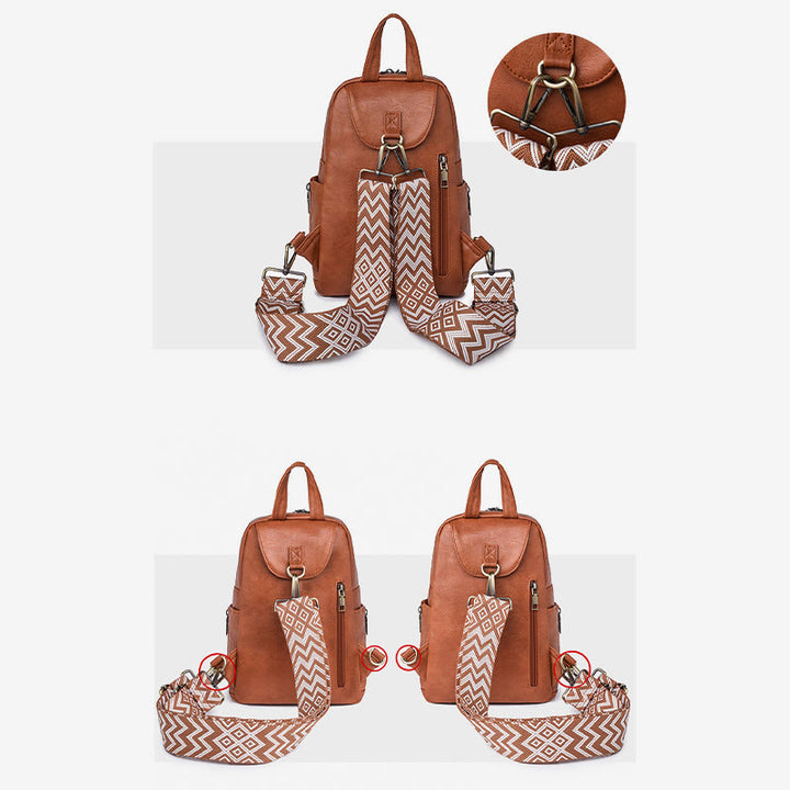 Lederrucksack für Damen, Retro, einfarbig, Mehrzweck-Schultertasche