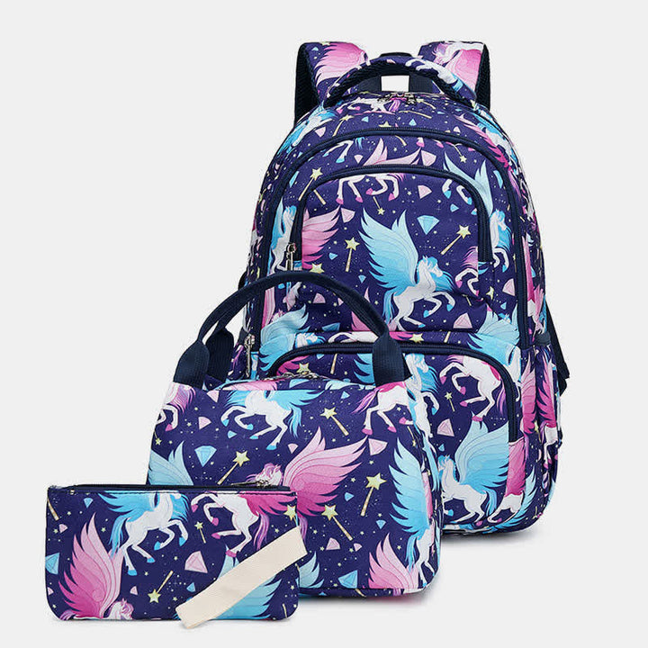 Einhorn-Schulranzen-Set für Mädchen, Rucksack, Büchertasche, Lunchtasche, Federmäppchen