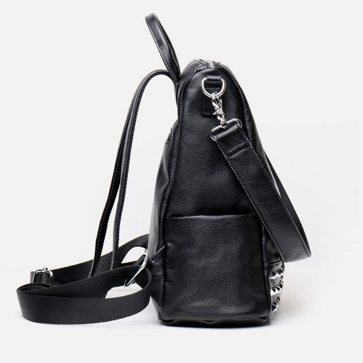 Modischer Rucksack aus echtem Leder mit doppeltem Schultergurt und geräumiger Tasche