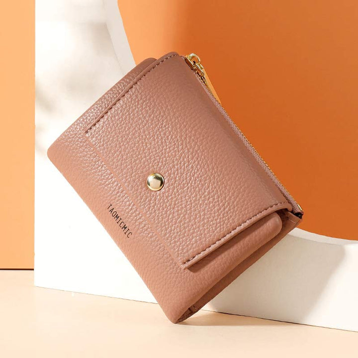 Mini-Geldbörse für Damen aus PU, zweifach gefaltet, kurze Brieftasche mit mehreren Kartenfächern