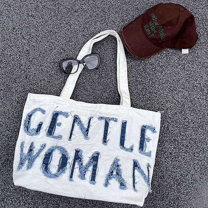 Gentle Women Tote Stickerei Brief große Laptop Schultertasche