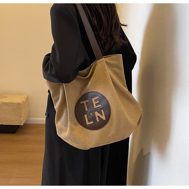 Vintage Canvas Tote Monogramm große plissierte Schultertasche für Frauen
