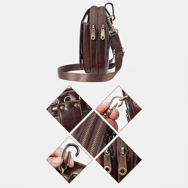 Echtes Leder Multifunktionale Gürtelschlaufe Tasche Telefon Tasche Umhängetasche