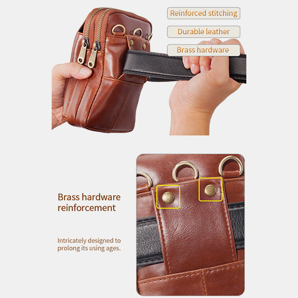 Echtes Leder Multifunktionale Gürtelschlaufe Tasche Telefon Tasche Umhängetasche