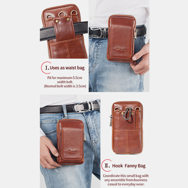 Echtes Leder Multifunktionale Gürtelschlaufe Tasche Telefon Tasche Umhängetasche