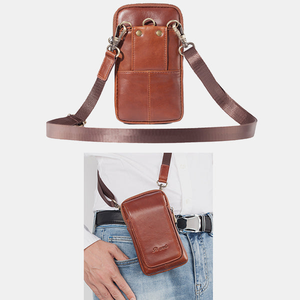 Echtes Leder Multifunktionale Gürtelschlaufe Tasche Telefon Tasche Umhängetasche