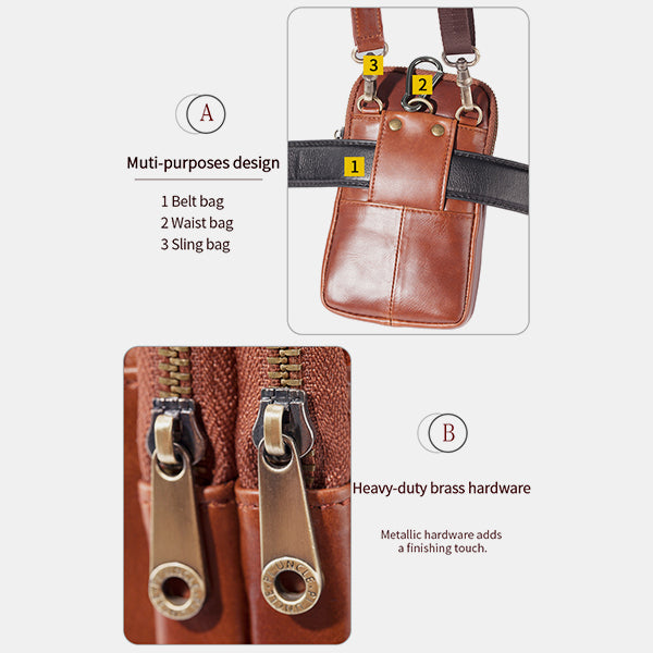 Echtes Leder Multifunktionale Gürtelschlaufe Tasche Telefon Tasche Umhängetasche
