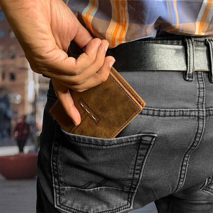 Retro Triple Fold Wallet Herren Dünne Leder Geldbörse