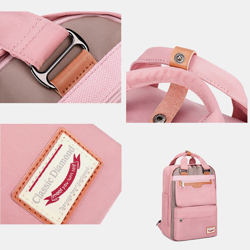 Modischer Patchwork-Rucksack mit Farbblockdesign und mehreren Taschen