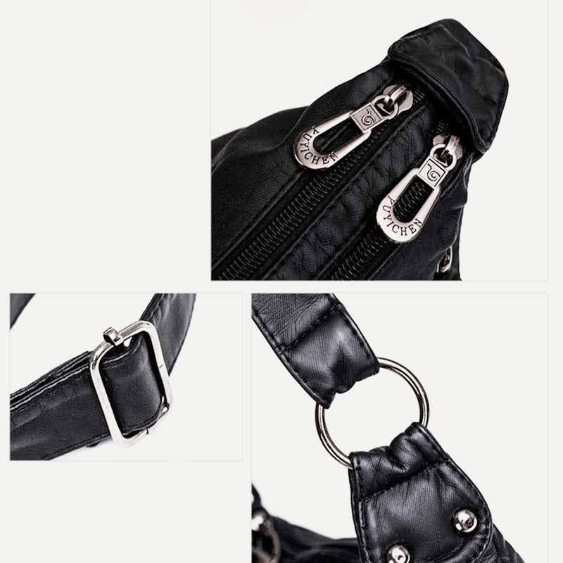 Damen Umhängetasche aus weichem Leder mit zwei Fächern, geräumige Handtasche, Schultertasche