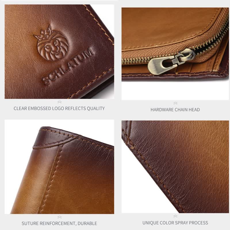 Bifold-Geldbörse aus Leder für Herren mit 2 Ausweisfenstern, Diebstahlschutz, RFID-Blockierung