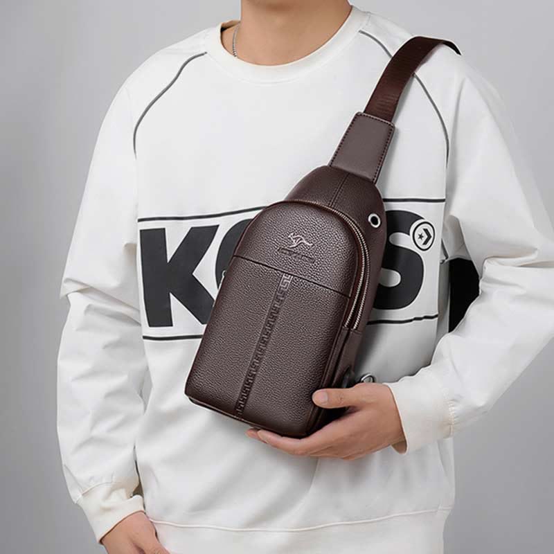 Sling Bag für Herren, schwarzes Leder, lässige Einkaufs-Umhängetasche