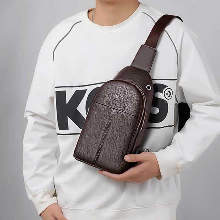 Sling Bag für Herren, schwarzes Leder, lässige Einkaufs-Umhängetasche