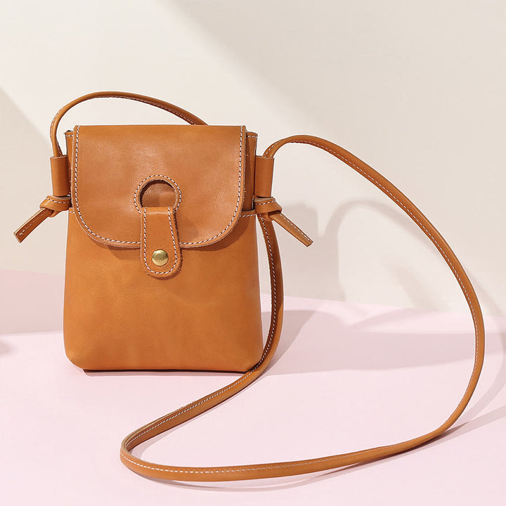 Handytasche für Damen, weiches Echtleder, minimalistische Umhängetasche