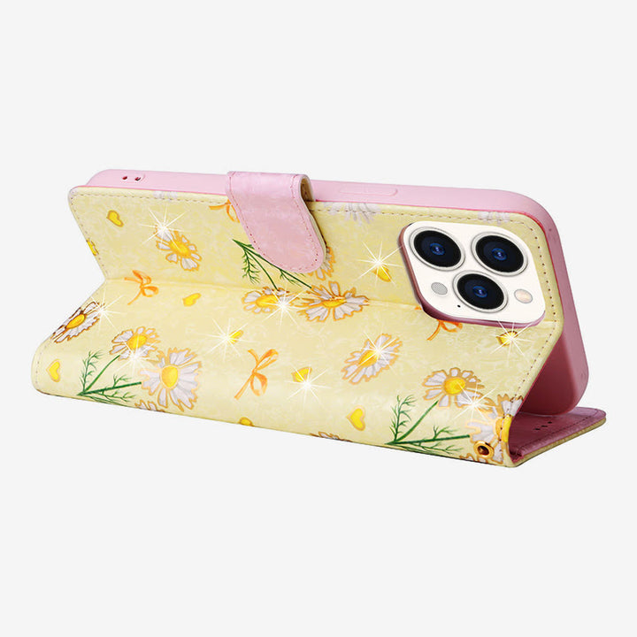 Bunte Blumen-Telefon-Kasten für Iphone Leder Clamshell Telefon Tasche