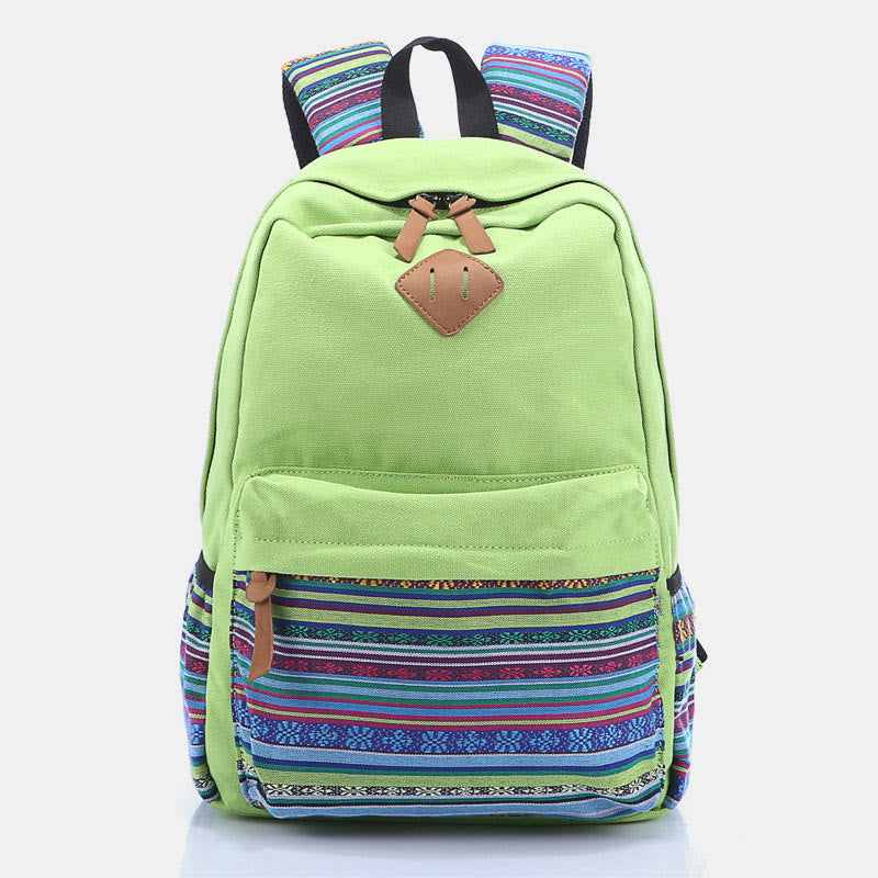Rucksack für Frauen Bunter Streifen Benutzerdefinierter Canvas Student Sport Daypack