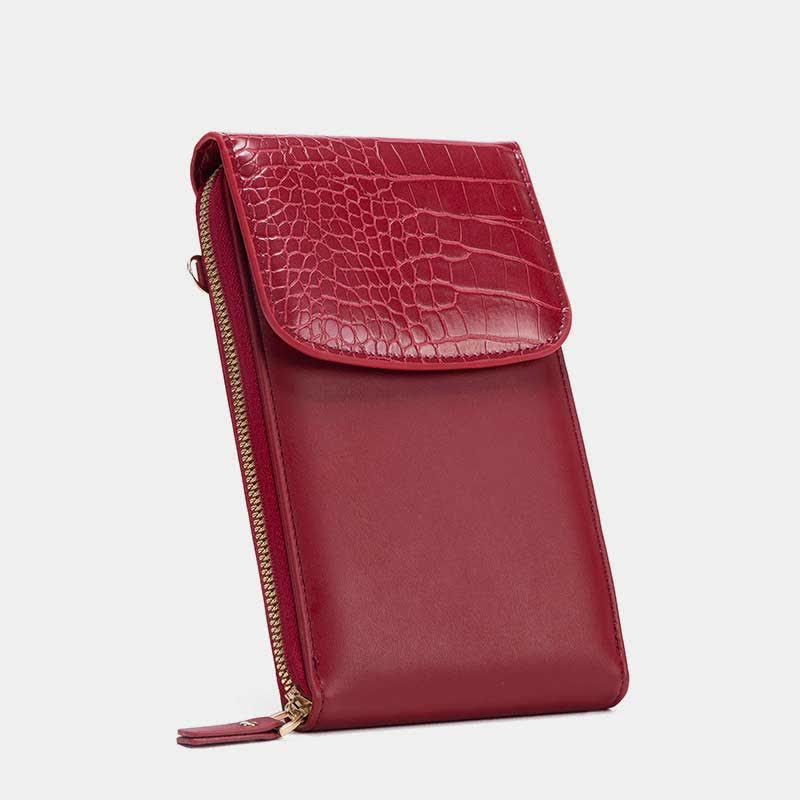 Schlanke, leichte Umhängetasche aus Leder für Damen, Handytasche, Kreditkartenhalter