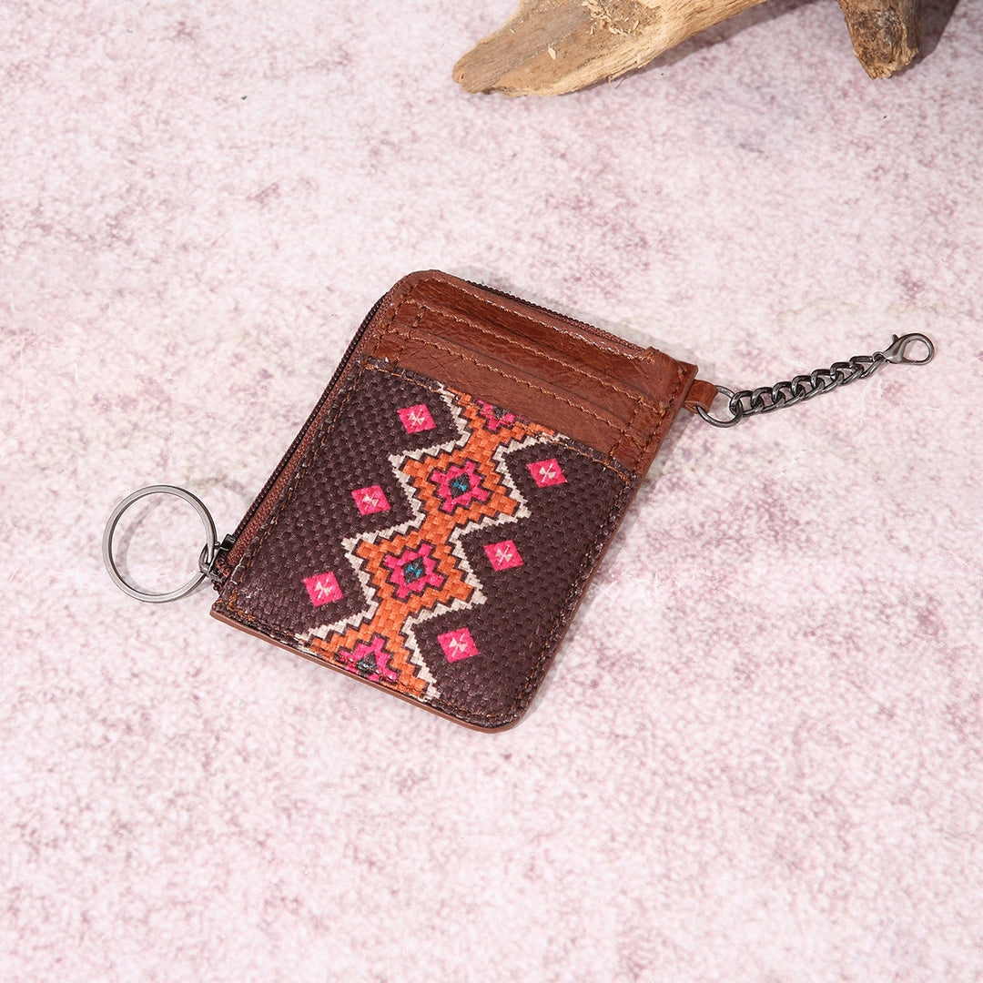 Vintage Kartenhalter für Damen Bohemian Baumwoll Leinen Kette Geldbörse