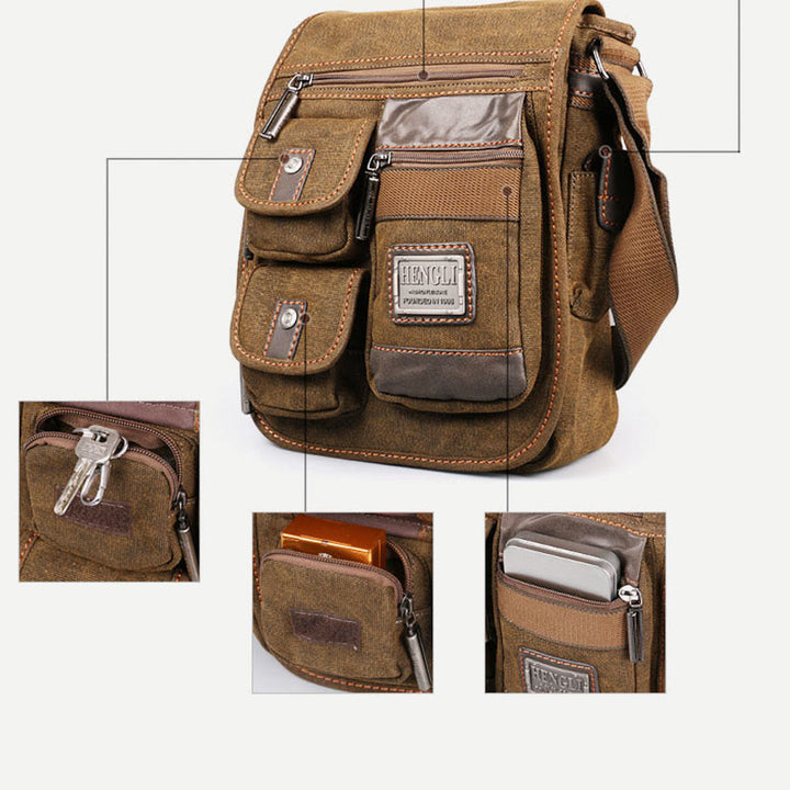 Umhängetasche für Herren, Vintage, dickes Canvas, große Kapazität