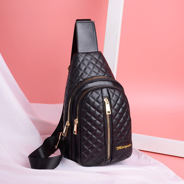 Schultertasche aus Leder für Damen, gesteppt, Umhängetasche, Sling-Rucksack, Tagesrucksack