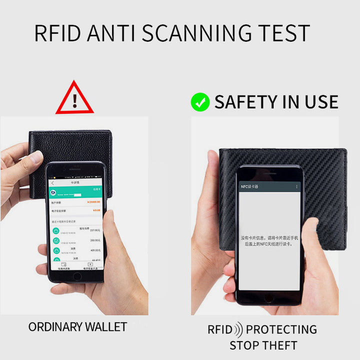 RFID Multi-Slot Prägung Echtes Leder Dreifach gefaltete Super Slim Kurze Brieftasche