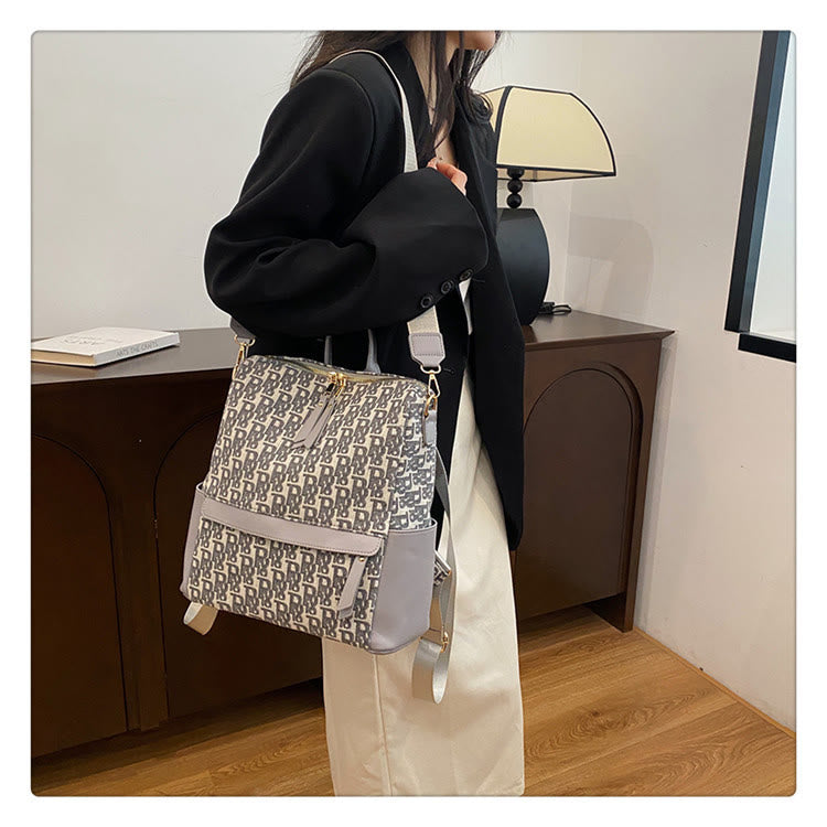 Rucksack aus Canvas mit Ölgemälde-Motiv, Retro-Hahnentrittmuster, großer Studenten-Tagesrucksack