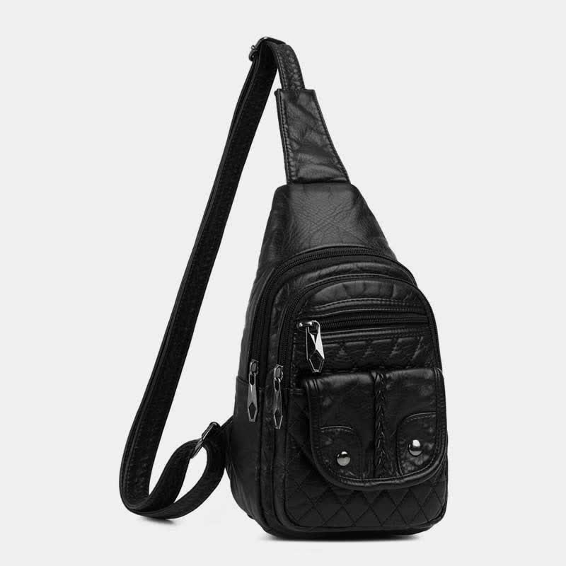 Retro Sling-Rucksack für Damen, mehrere Taschen, Umhängetasche aus PU-Leder
