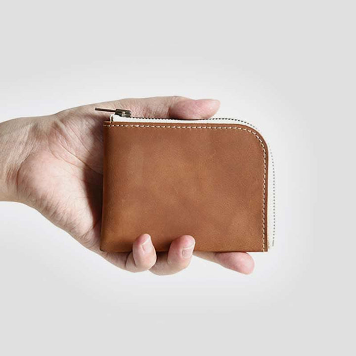 Retro-Geldbörse aus echtem Leder, schmale Geldbörse mit Reißverschluss