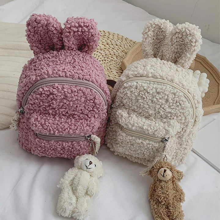 Multi-Trage-Rucksack für Babys/Kleinkinder mit Kaninchenohren aus Plüsch, Mini-Rucksack für Jungen und Mädchen