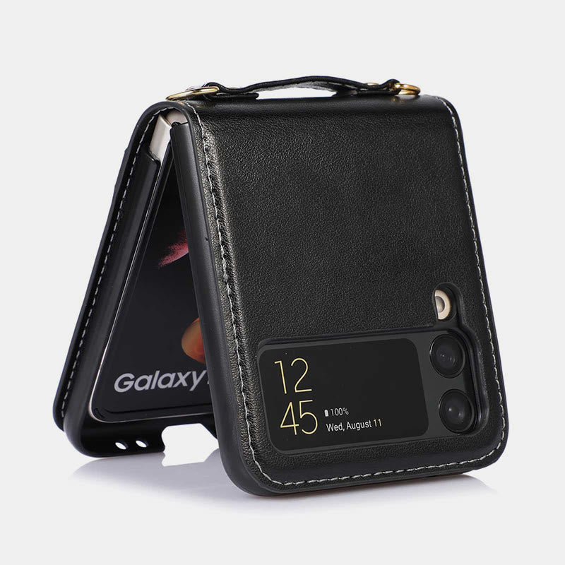 Handyhülle für Z Flip 4 Crossbody Clamshell Lederschutzhülle