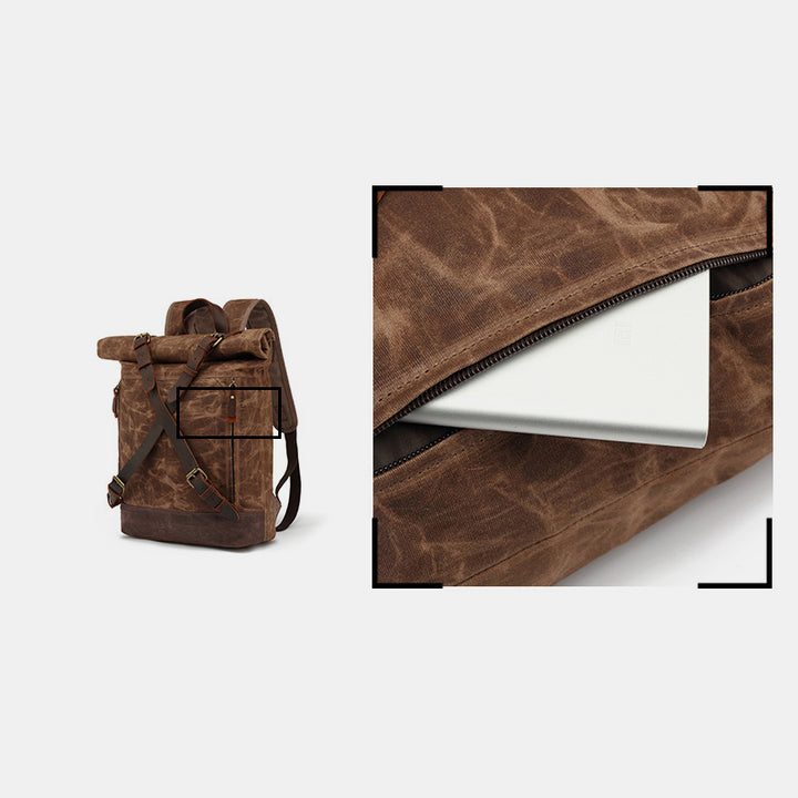 Unisex Leder Canvas gewachster Rucksack Reiserucksack wasserdichte Laptoptasche