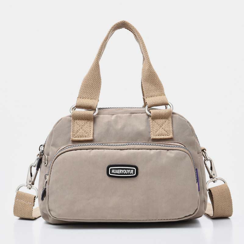 Handtasche für Damen, lila, Nylon, leicht, Einkaufstasche mit Reißverschluss