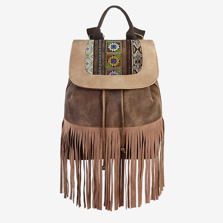 Vintage Quaste Rucksack Frauen Bohemian Kordelzug Leder Reise Geldbörse