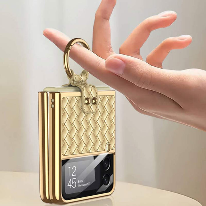 Samsung Galaxy Z Flip 3 – gewebte Leder-Telefonhülle mit Ringhalter