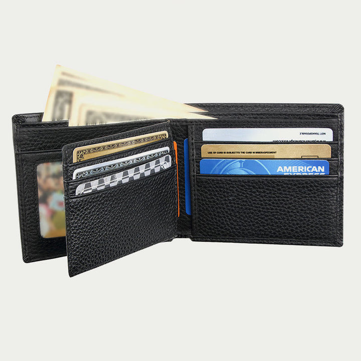 Ledergeldbörse für Männer, Diebstahlschutz, RFID, schwarze Geldbörse