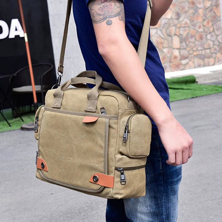 Messenger Bag für Herren, lässige Umhängetasche aus Canvas mit mehreren Taschen