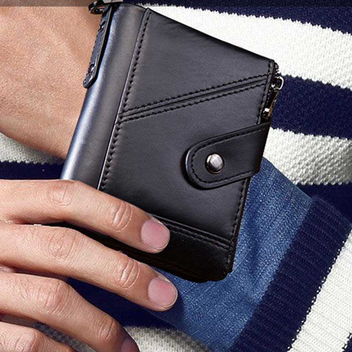RFID-blockierende Retro-Geldbörse aus echtem Leder mit Doppelreißverschluss