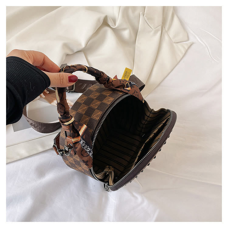 Top-Griff-Tasche für Damen Vintage breite Riemen kleine runde Tasche