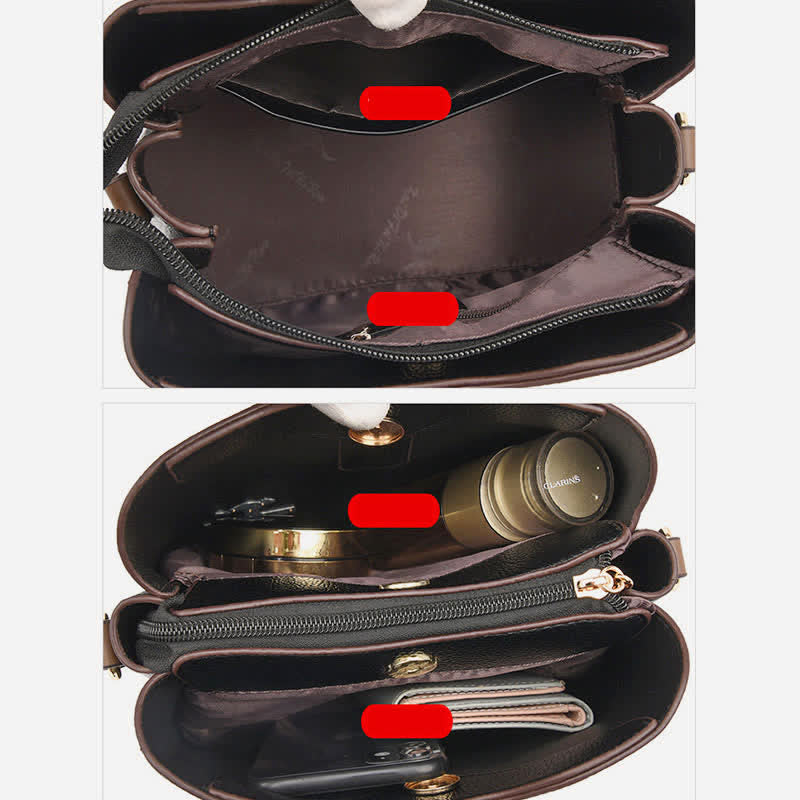 Kleine Umhängetasche mit drei Fächern für Damen, Schultertasche aus Leder
