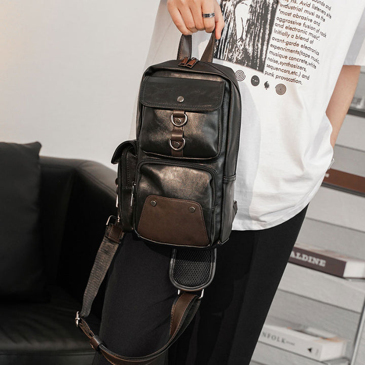 Retro-Schultertasche aus Leder mit Diebstahlschutz und interaktiven Taschen, geräumiger Tagesrucksack